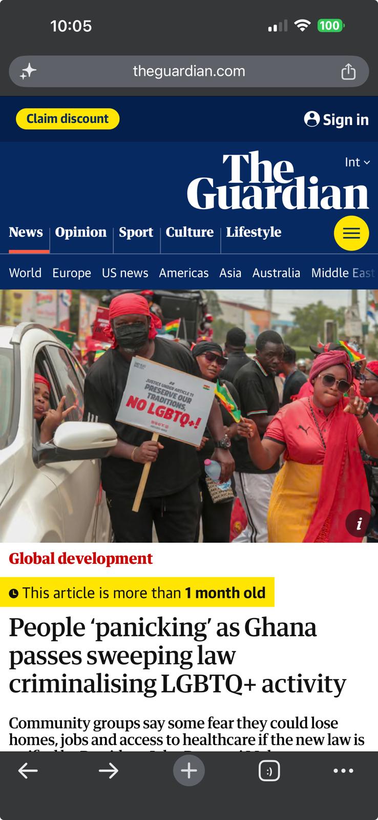 The Guardian front page: People panicking as Ghana passes sweeping law criminalising LGBTQ+ activity