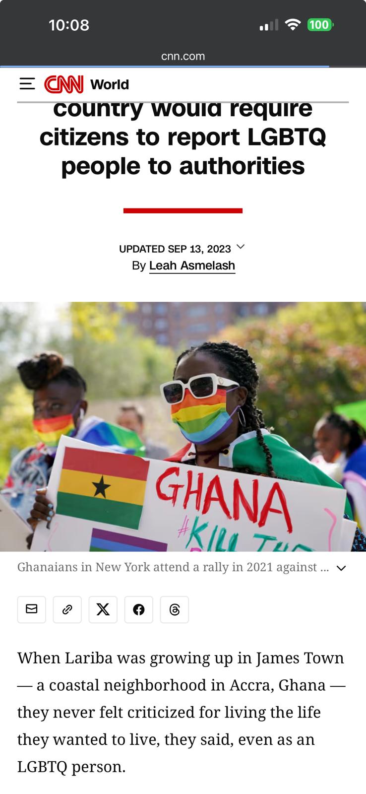 CNN: Ghanaians in New York rally against proposed law requiring citizens to report LGBTQ people to authorities