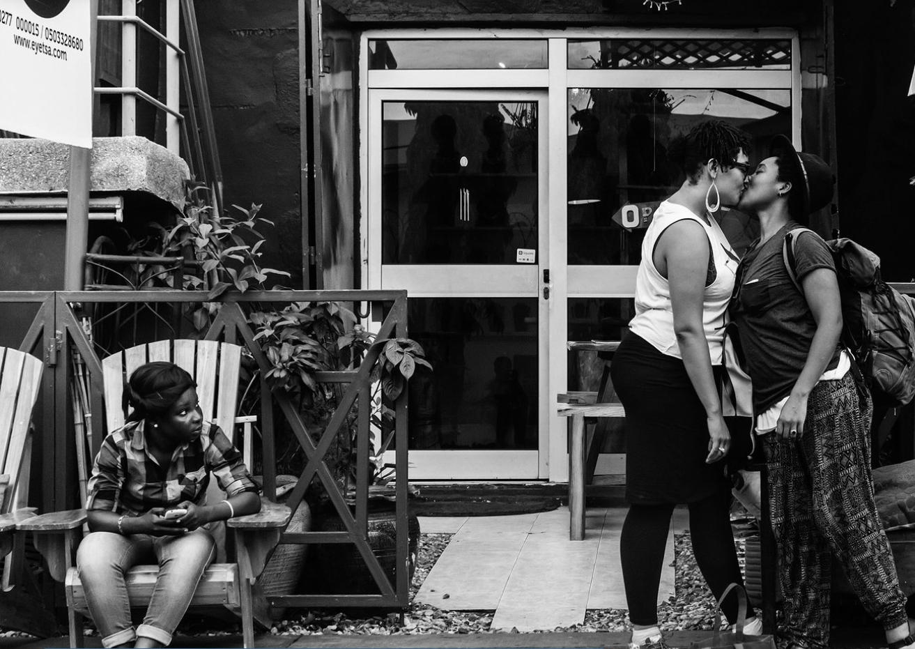 Two people embracing in a show of solidarity